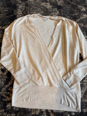 Athleta Cream Wrap V-Neck Sweater